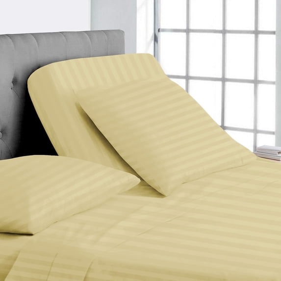 100% Egyptian Cotton - 1000 Thread Count Sheets for Adjustable Beds - 15" Inch Deep Pocket Queen Size Split Down 39" inches from The top - Split Head Sheets, Ivory Stripe