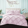 thumbnail image 1 of 100% Egyptian Cotton 3Pcs Diamond Ruffle Duvet SetSolid (Pink,Oversized King), 1 of 8