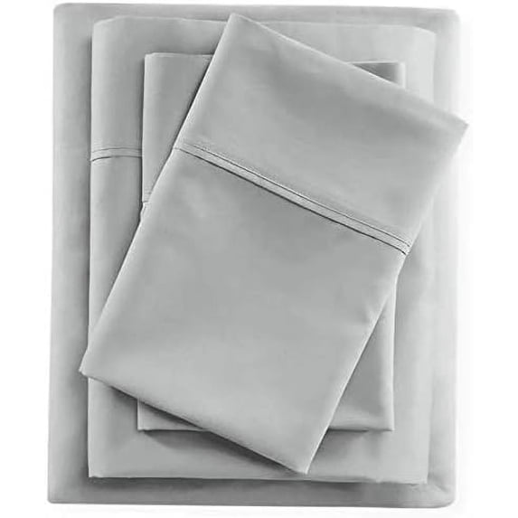 100% Egyptian Cotton 4 PC Bed Sheet Set, 600 Thread Count, Extra Soft and Luxury, Luxury Sheet Set 4 PC, 18" Deep Pocket - Queen Size - Light Grey Solid.