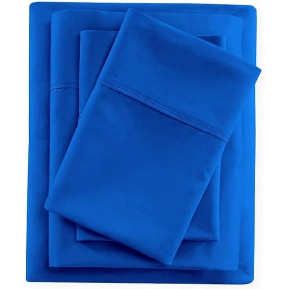 100% Egyptian Cotton 4 PC Bed Sheet Set, 600 Thread Count, Extra Soft and Luxury, Luxury Sheet Set 4 PC, 18" Deep Pocket - Twin XL Size - Royal Blue Solid.