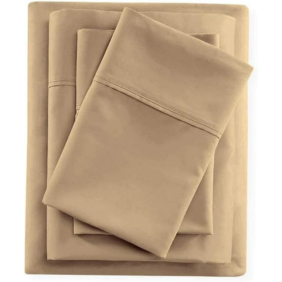 100% Egyptian Cotton 4 PC Bed Sheet Set, 600 Thread Count, Extra Soft and Luxury, Luxury Sheet Set 4 PC, 14" Deep Pocket - Queen Size - Taupe Solid.