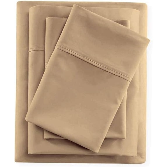 100% Egyptian Cotton 4 PC Bed Sheet Set, 600 Thread Count, Extra Soft and Luxury, Luxury Sheet Set 4 PC, 14" Deep Pocket - Twin Size - Taupe Solid.