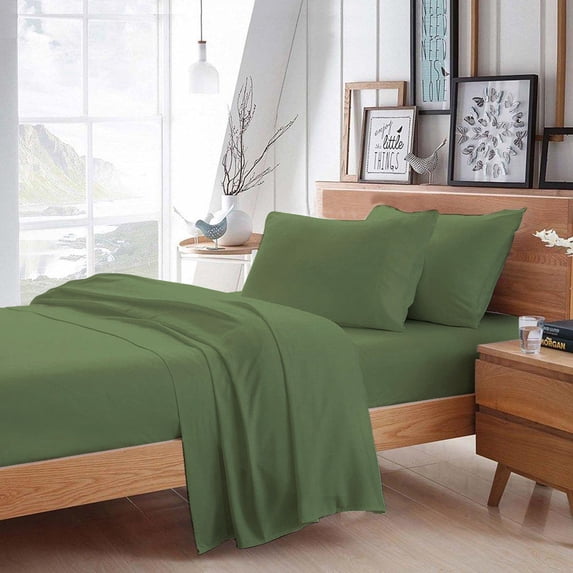 100% Egyptian Cotton 4 Pcs Sheet Set Solid 24 inches (Sage,Twin Xl)