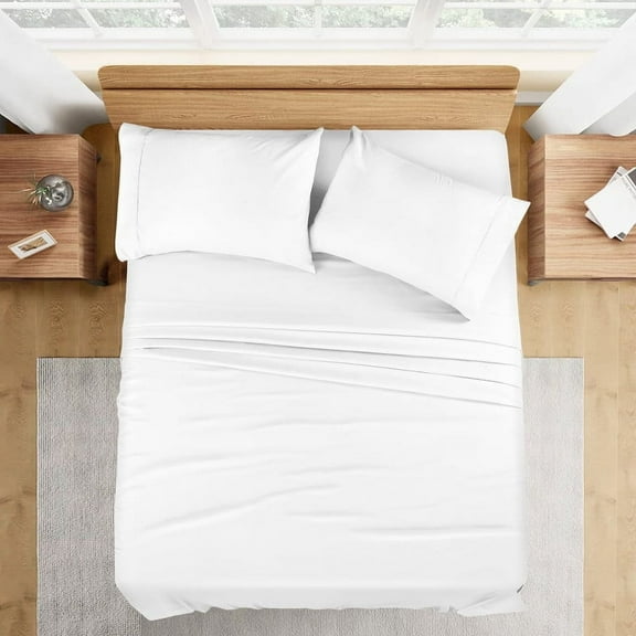 100% Egyptian Cotton 400 Thread Count 4 Piece (1-Flat sheet + 1-Fitted Sheet + 2- Pillow Covers ) Sheet Set 15 Inch Deep Pocket Color White Solid Size Full