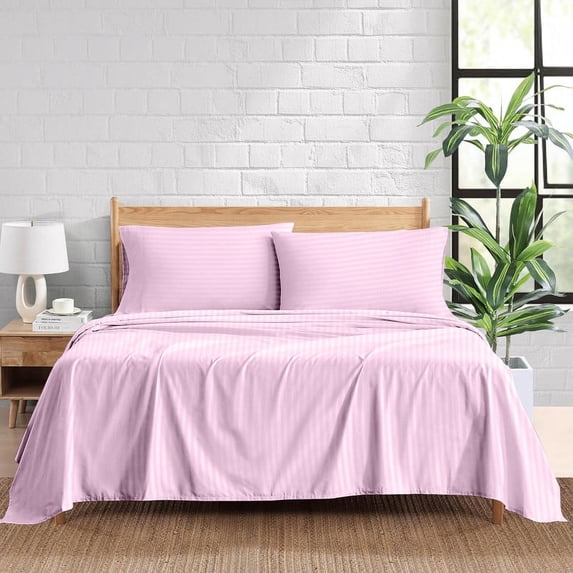 100% Egyptian Cotton 400 Thread Count 4 Piece Sheet Set 10 Inch Deep Pocket Color lilac Stripe Size Queen