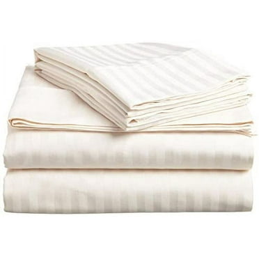 100% Egyptian Cotton 400 Thread Count 4 Piece Sheet Set 24 Inch Deep Pocket Color Ivory Stripe Size Twin