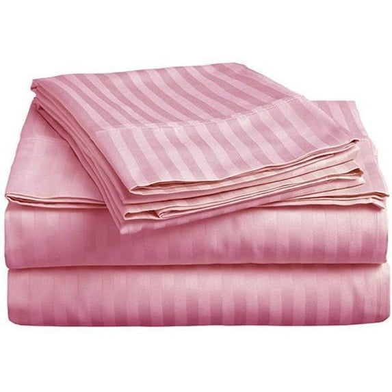 100% Egyptian Cotton 400 Thread Count 4 Piece Sheet Set 30 Inch Deep Pocket Color Pink Stripe Size Queen