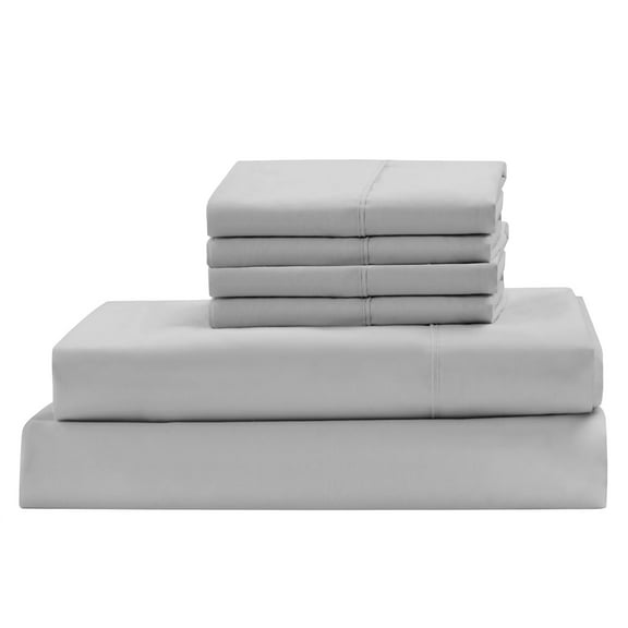 100% Egyptian Cotton, 400 Thread Count Sheet Set 6 PC Twin, Silver 25" Deep Pocket