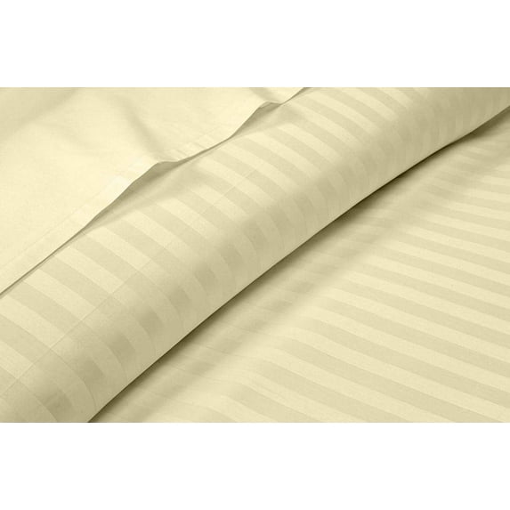 100% Egyptian Cotton, 400TC, 1 Piece Flat Sheet, 1 Piece Fiited Sheet with 14" Deep Pocket & 4 Piece Pillowcases, All Season Uses Bedsheet Set 6 Piece-Ivory Stripe, Olympic Queen Size