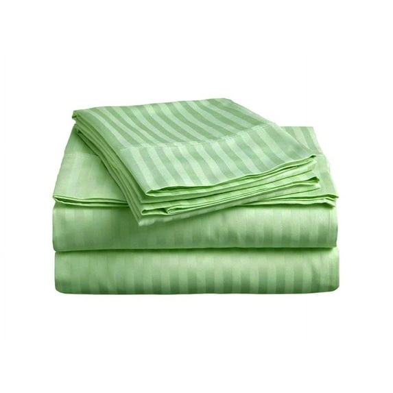 100% Egyptian Cotton, 400TC, 1 Piece Flat Sheet, 1 Piece Fiited Sheet with 16" Deep Pocket & 4 Piece Pillowcases, All Season Uses Bedsheet Set 6 Piece-Sage Stripe, Full Size