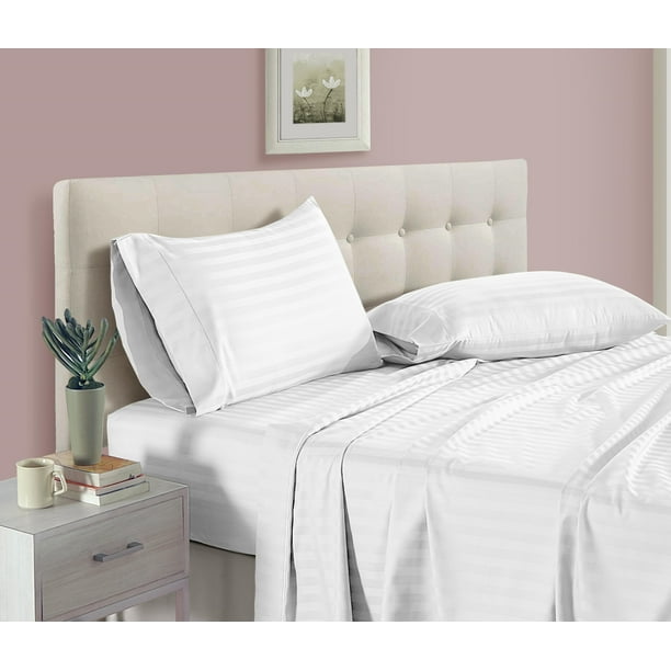 100 Egyptian Cotton 500 Thread Count Damask Stripe 4 piece Sheet Set