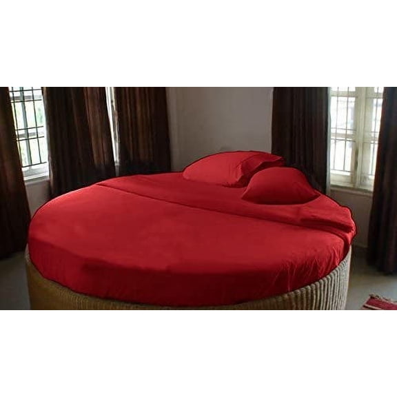 100% Egyptian Cotton 700 Thread Count 4pc Round Bed Sheet Set with 15 Inch Deep Pocket Size 96" Diameter Color Burgundy Solid