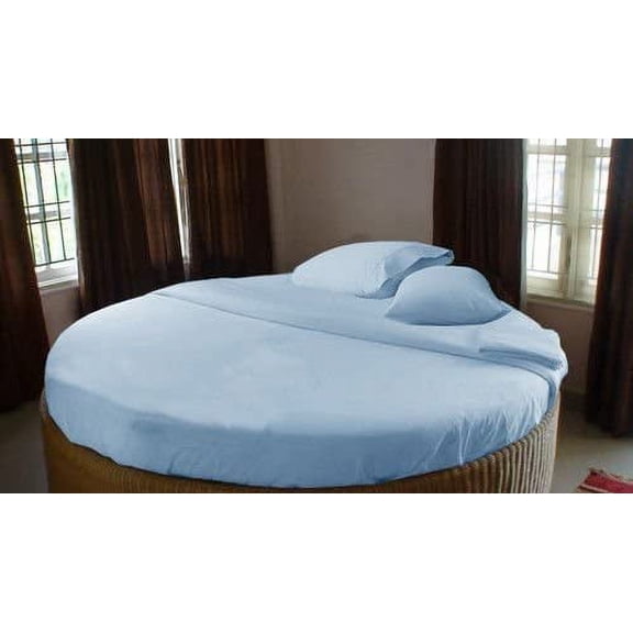 100% Egyptian Cotton 700 Thread Count 4pc Round Bed Sheet Set with 18 Inch Deep Pocket Size 96" Diameter Color Light Blue Solid