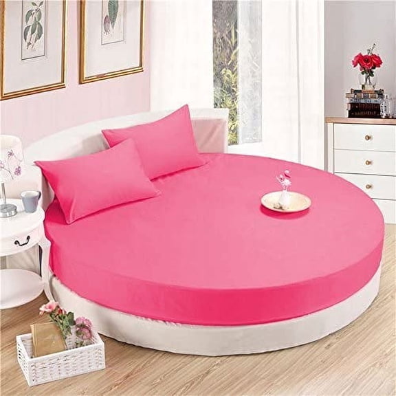 100% Egyptian Cotton 700 Thread Count 4pc Round Bed Sheet Set with21 Inch Deep Pocket Size 84" Diameter Color Hot Pink Solid