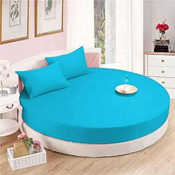 100% Egyptian Cotton 700 Thread Count 4pc Round Bed Sheet Set with24 Inch Deep Pocket Size 96" Diameter Color Turquoise Solid