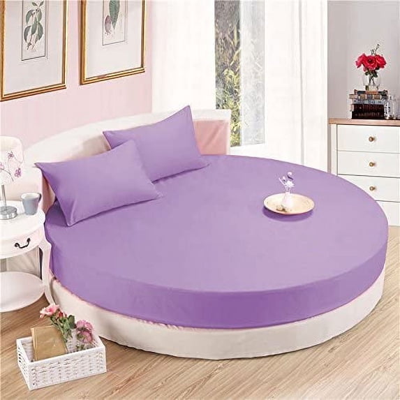 100% Egyptian Cotton 700 Thread Count 4pc Round Bed Sheet Set with27 Inch Deep Pocket Size 96" Diameter Color Lavender Solid