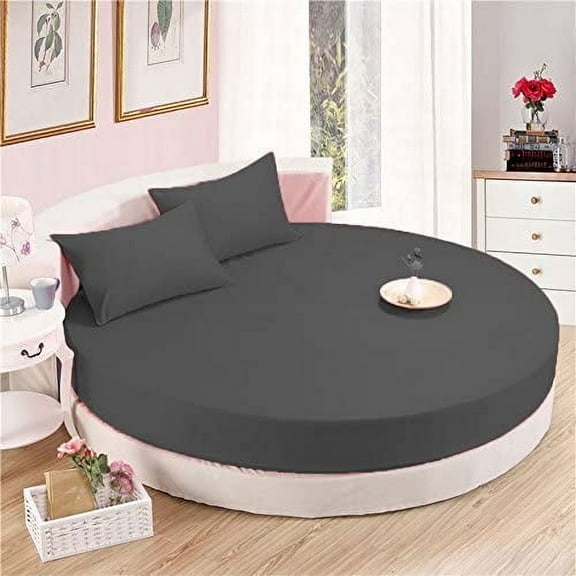 100% Egyptian Cotton 700 Thread Count 4pc Round Bed Sheet Set with30 Inch Deep Pocket Size 96" Diameter Color Elephant Grey Solid