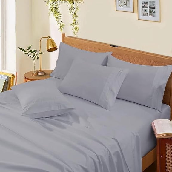 100% Egyptian Cotton 800 Thread Count 4Pcs Sheet Set Upto 12" Inch Deep Pocket Bed Sheet Set - Queen Size (60" X 80") Inch, Silver Solid