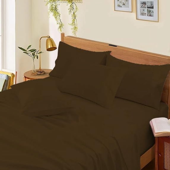 100% Egyptian Cotton 800 Thread Count 4Pcs Sheet Set Upto 12" Inch Deep Pocket Bed Sheet Set - Queen XL Size (60" X 84") Inch, Chocolate Solid