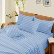 100% Egyptian Cotton 800 Thread Count 4Pcs Sheet Set Upto 12 Inch Deep Pocket Bed Sheet Set - Twin Size 39 X 75 Inch, Light Blue Stripe