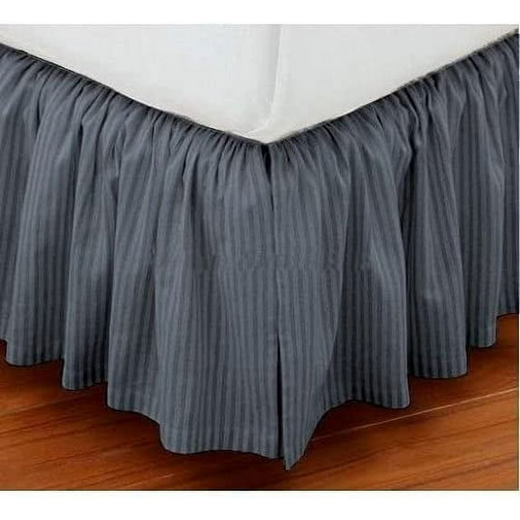 100% Egyptian Cotton 800 Thread Count Hotel Quality Dust Ruffle Bed Skirt, 15" Inch Drop Length Ruffle Bed Skirt, King Size (78" x 80") Inch, Dark Grey Stripe
