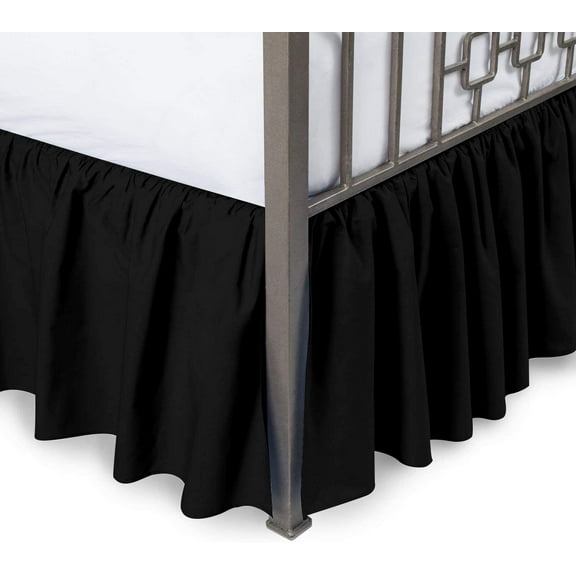 100% Egyptian Cotton 800 Thread Count Hotel Quality Dust Ruffle Bed Skirt, 15" Inch Drop Length Ruffle Bed Skirt, Queen Size (60" x 80") Inch, Black Solid