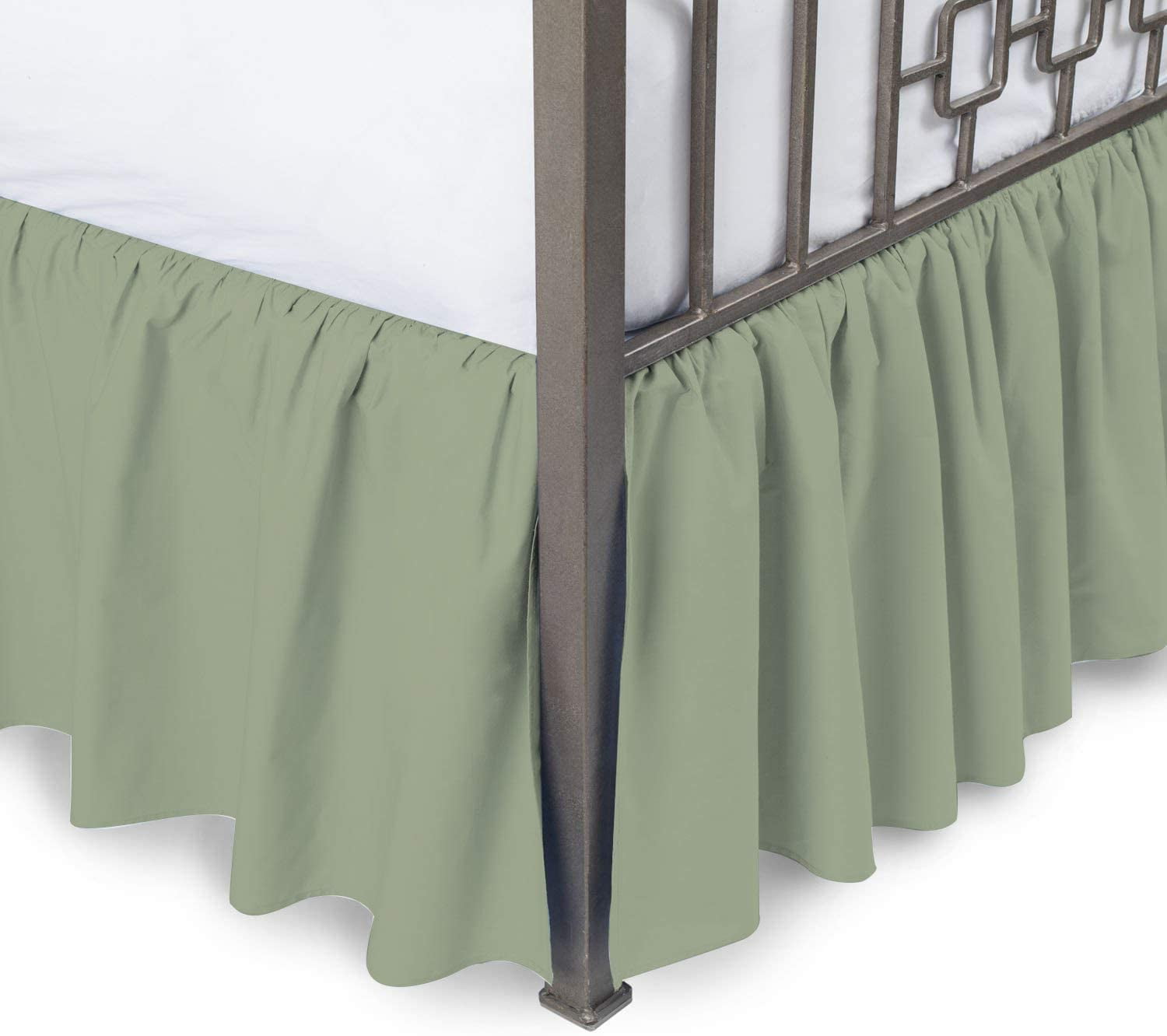 100% Egyptian Cotton 800 Thread Count Hotel Quality Dust Ruffle Bed Skirt, 15" Inch Drop Length Ruffle Bed Skirt, Queen Size (60" x 80") Inch, Sage Solid