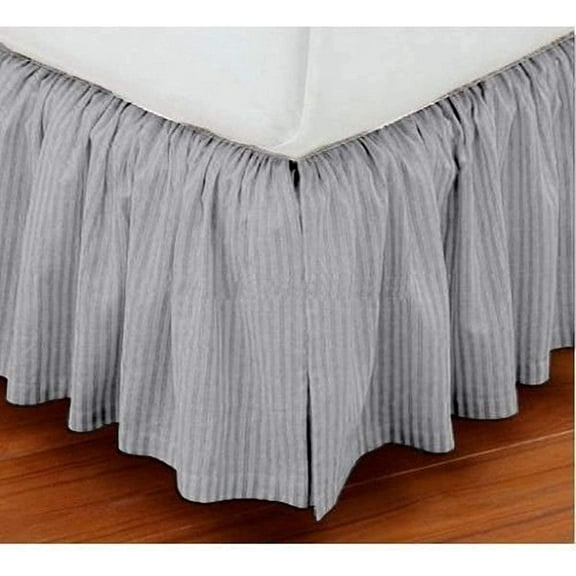 100% Egyptian Cotton 800 Thread Count Hotel Quality Dust Ruffle Bed Skirt, 15" Inch Drop Length Ruffle Bed Skirt, Queen Size (60" x 80") Inch, Silver Stripe