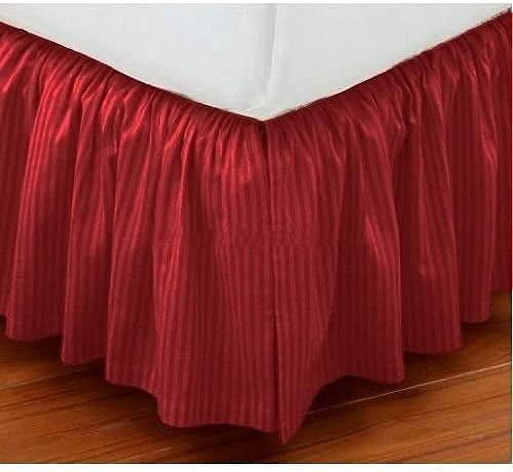 100% Egyptian Cotton 800 Thread Count Hotel Quality Dust Ruffle Bed Skirt, 18" Inch Drop Length Ruffle Bed Skirt, Full Size (54" x 75") Inch, Burgundy Stripe