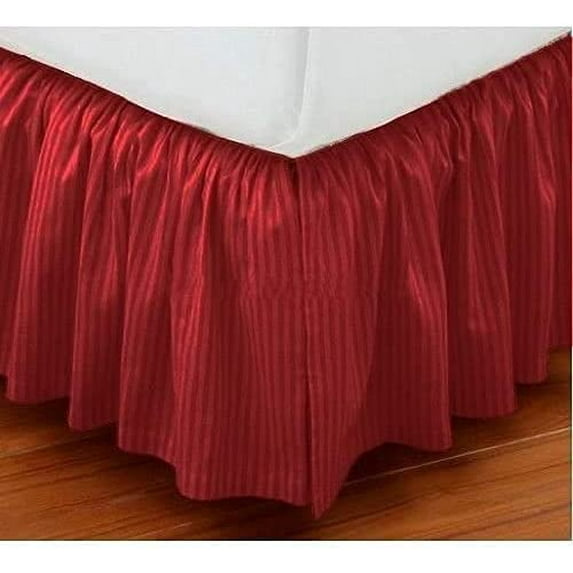 100% Egyptian Cotton 800 Thread Count Hotel Quality Dust Ruffle Bed Skirt, 18" Inch Drop Length Ruffle Bed Skirt, Twin Size (39" x 75") Inch, Burgundy Stripe