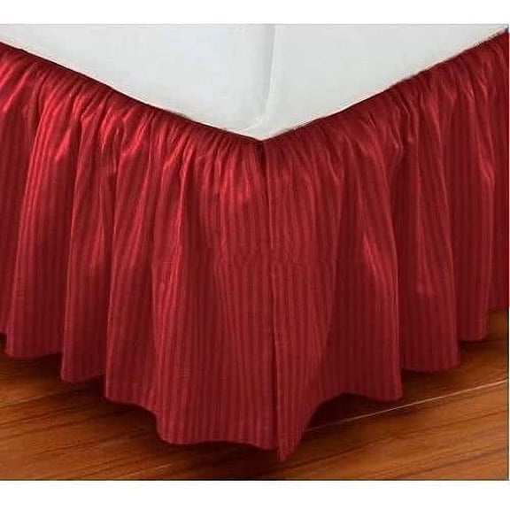 100% Egyptian Cotton 800 Thread Count Hotel Quality Dust Ruffle Bed Skirt, 21" Inch Drop Length Ruffle Bed Skirt, Queen Size (60" x 80") Inch, Burgundy Stripe