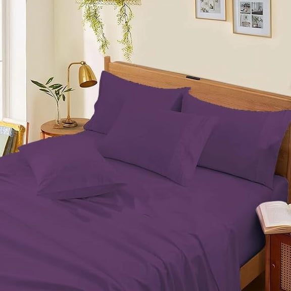 100% Egyptian Cotton Bed Sheets - 1000 TC 4-Piece Sheet for Bed, Sateen Weave, Luxury Hotel Sheets, Fits Mattress Upto 18" Deep Pocket - Twin XL Size - Plum Solid