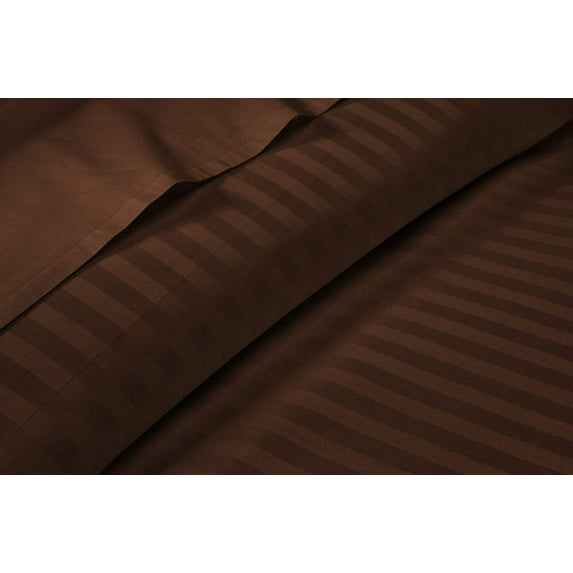 100% Egyptian Cotton Bed Sheets Set with 12" Inch Deep Pocket - Soft & Cooling Sheets - 4 Piece Sheets & Pillowcases - 400 Thread Count Luxury Bedding - Chocolate Stripe, Twin-XXL Size.