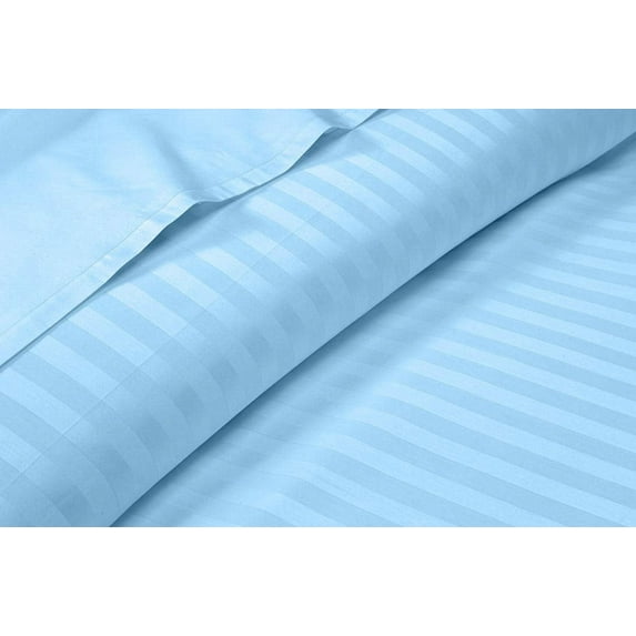 100% Egyptian Cotton Bed Sheets Set with 12" Inch Deep Pocket - Soft & Cooling Sheets - 4 Piece Sheets & Pillowcases - 400 Thread Count Luxury Bedding - Light Blue Stripe, Queen Size.