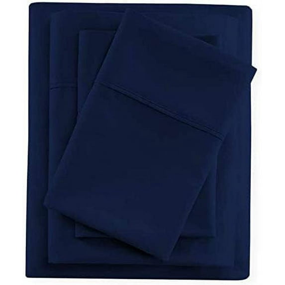 100% Egyptian Cotton Bed Sheets Set with 12" Inch Deep Pocket - Soft & Cooling Sheets - 4 Piece Sheets & Pillowcases - 400 Thread Count Luxury Bedding - Navy Blue Solid, Twin-XL Size.