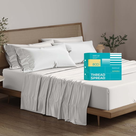 100% Egyptian Cotton California King Bed Sheets - 800 Thread Count Cal King Sheets (6 PC, Silver), Sateen Weave Deep Pocket Luxury Hotel Sheet, Extra Soft Cooling Bedding Sheet