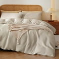 thumbnail image 1 of 100% Egyptian Cotton Duvet Cover Set King Size, Waffle Weave Duvet Cover, 600 TC Soft Breathable Luxury Bedding Set for All Season, 3 PCS, 1 Duvet Cover and 2 Pillowcases, Light Beige, 104"x90", 1 of 9