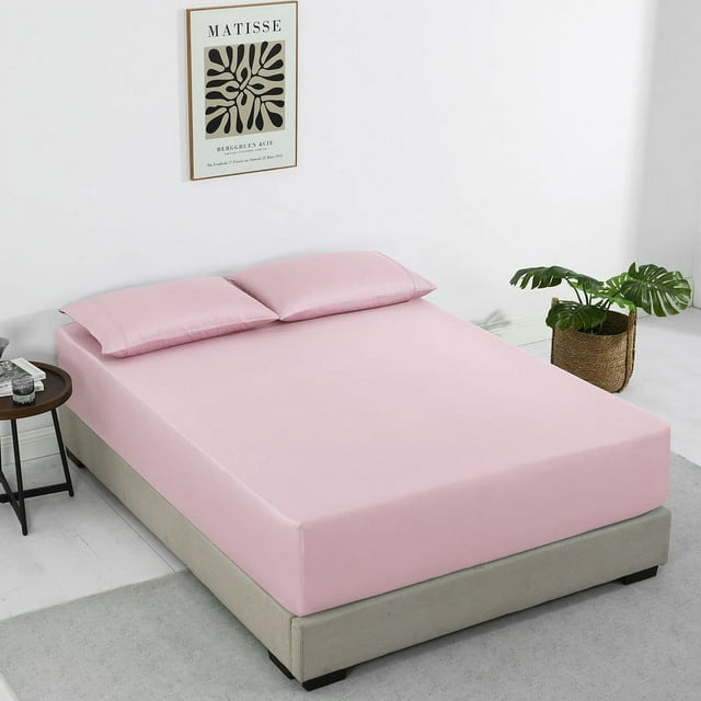 100 Egyptian Cotton Fitted Bed Sheet Only, 16" Deep Pocket, Pink, Twin
