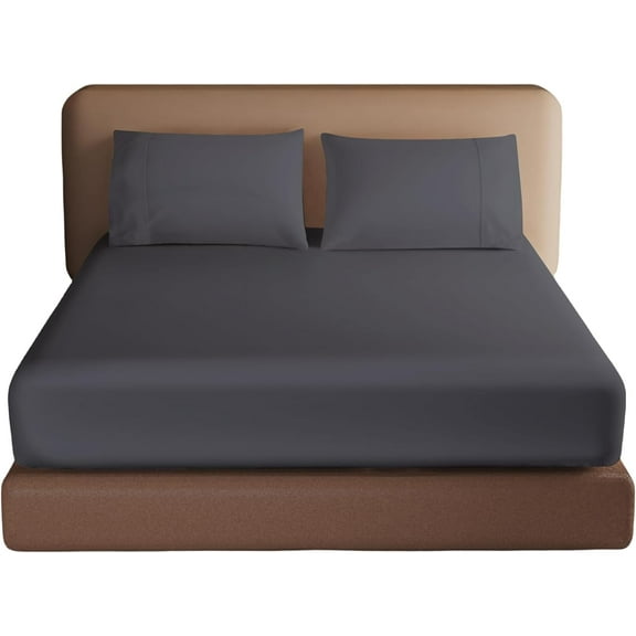 100% Egyptian Cotton Fitted Sheet Full Size, 600 Thread Count,16" Deep Pocket Sheet, Soft & Elastic Sateen Weave Bottom Sheet for Hotel & Home (Dark Grey,1 Pack Fittd Sheet, Full)
