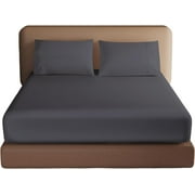 100% Egyptian Cotton Fitted Sheet Queen Size, 600 Thread Count, 16" Deep Pocket Sheet, Soft & Elastic Sateen Weave Bottom Sheet for Hotel & Home (Dark Grey, 1 P