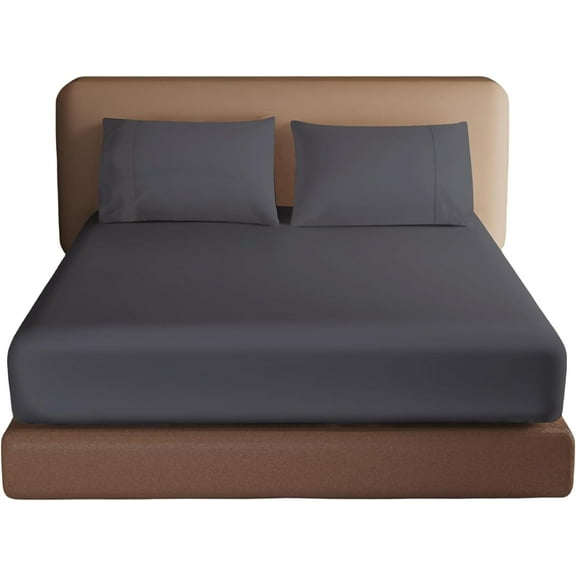 100% Egyptian Cotton Fitted Sheet Queen Size, 600 Thread Count, 16" Deep Pocket Sheet, Soft & Elastic Sateen Weave Bottom Sheet for Hotel & Home (Dark Grey, 1 Pack Fitted Sheet Only, Queen)