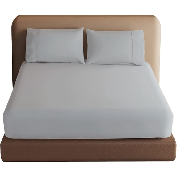 100% Egyptian Cotton Fitted Sheet Twin XL/Split King Size, 600 Thread Count, 8-16" Deep Pocket Sheet, Soft & Elastic Sateen Weave Bottom Sheet (Gray, 1 Pack Fitted Sheet Only,Twin XL)