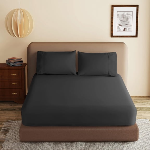 100% Egyptian Cotton Fitted Sheet Twin XL/Split King Size Black, 600 Thread Count, 8-16" Deep Pocket Sheet, Soft & Elastic Sateen Weave Bottom Sheet for Home(Black, 1 Pack Fitted Sheet Only, Twin XL)
