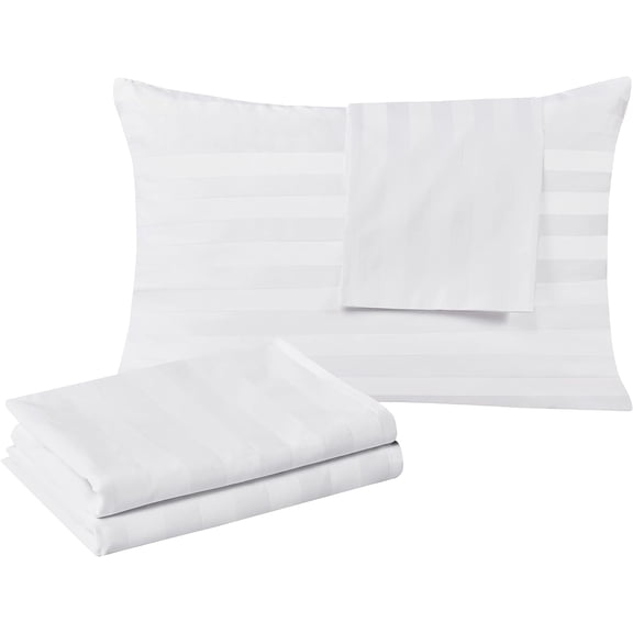 100% Egyptian Cotton King Pillow Protectors Set of 2, 400 Thread Count Sateen Weave Cooling Pillowcase, Easy Care Zippered Style Pillow Covers (Striped White, King)