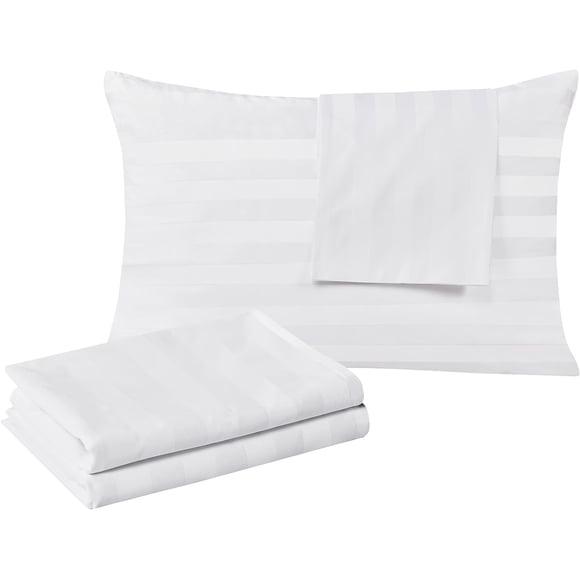 100% Egyptian Cotton King Pillow Protectors Set of 2, 400 Thread Count Sateen Weave Cooling Pillowcase, Easy Care Zippered Style Pillow Covers (Striped White, King)