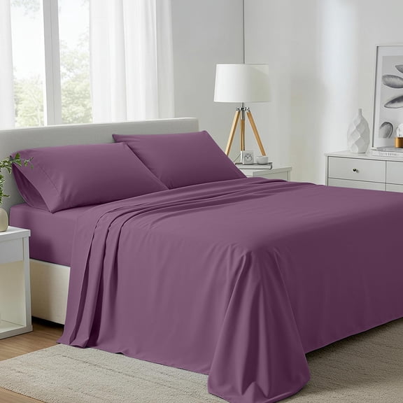 100% Egyptian Cotton King Size Sheets Set - 800 High Thread Count Egyptian Cotton Sheets King Size (4 PC, Plum Purple), Soft, Cooling, 16" Deep Pocket Sateen Weave Luxury Bed Sheet