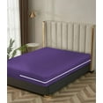 thumbnail image 1 of 100% Egyptian Cotton L Shape Zipper Mattress Cover, 800 TC, 10 Inch Deep Pocket Queen Size (60x80), Stripe Purple, 1 of 6