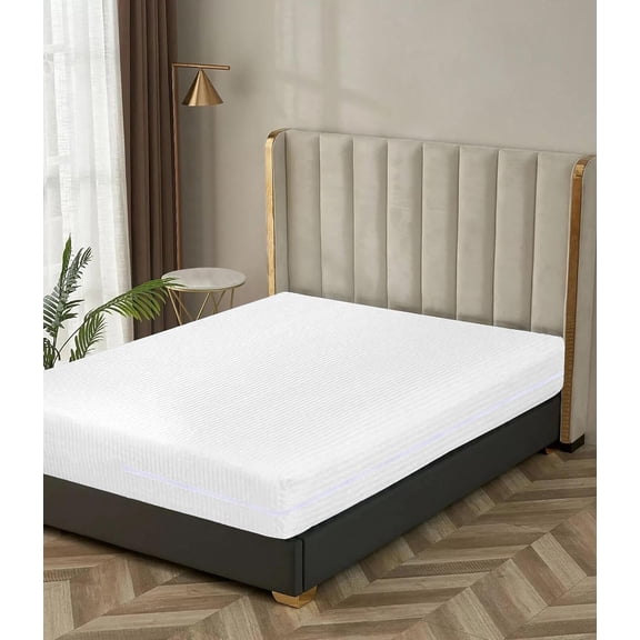100% Egyptian Cotton L Shape Zipper Mattress Cover, 800 TC, 10 Inch Deep Pocket Queen Size (60x80), Stripe White