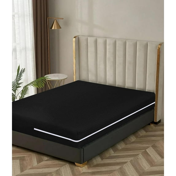 100% Egyptian Cotton L Shape Zipper Mattress Cover, 800 TC, 10 Inch Deep Pocket Twin Size (39x75), Stripe Black