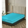 thumbnail image 1 of 100% Egyptian Cotton L Shape Zipper Mattress Cover, 800 TC, 12 Inch Deep Pocket Twin Size (39x75), Stripe Turquoise Blue, 1 of 6